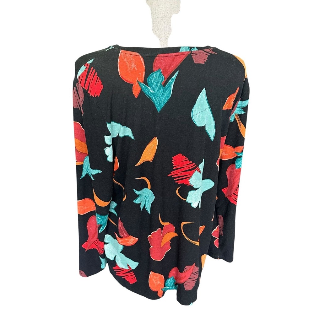 Chico's Floral Knit Top Size 3 XL Navy Pink Orange 3/4 Sleeve Scoop Neck Shirt - Picture 5 of 10